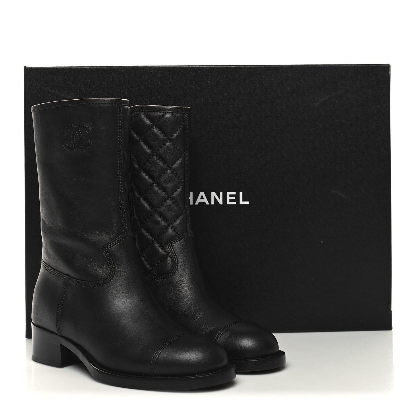Calfskin Quilted CC Boots 38 Black