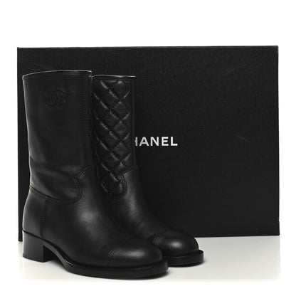 Chanel Calfskin Quilted CC Boots 38 Black 9 of 9