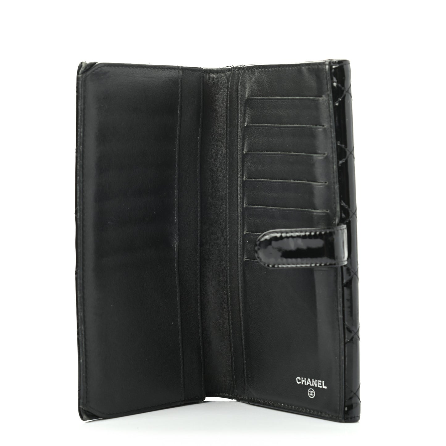 Patent Quilted Large Brilliant Flap Wallet Black