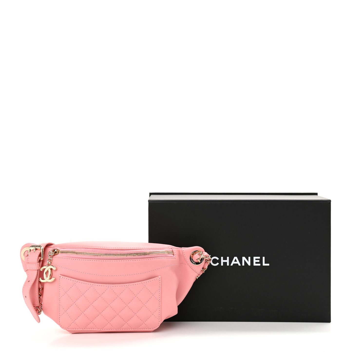 Lambskin Quilted Bi Waist Bag Fanny Pack Pink