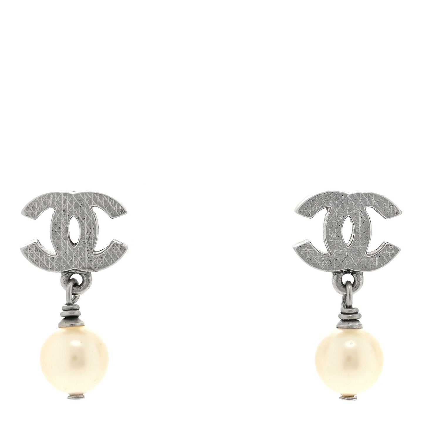 CC Pearl Drop Earrings Silver