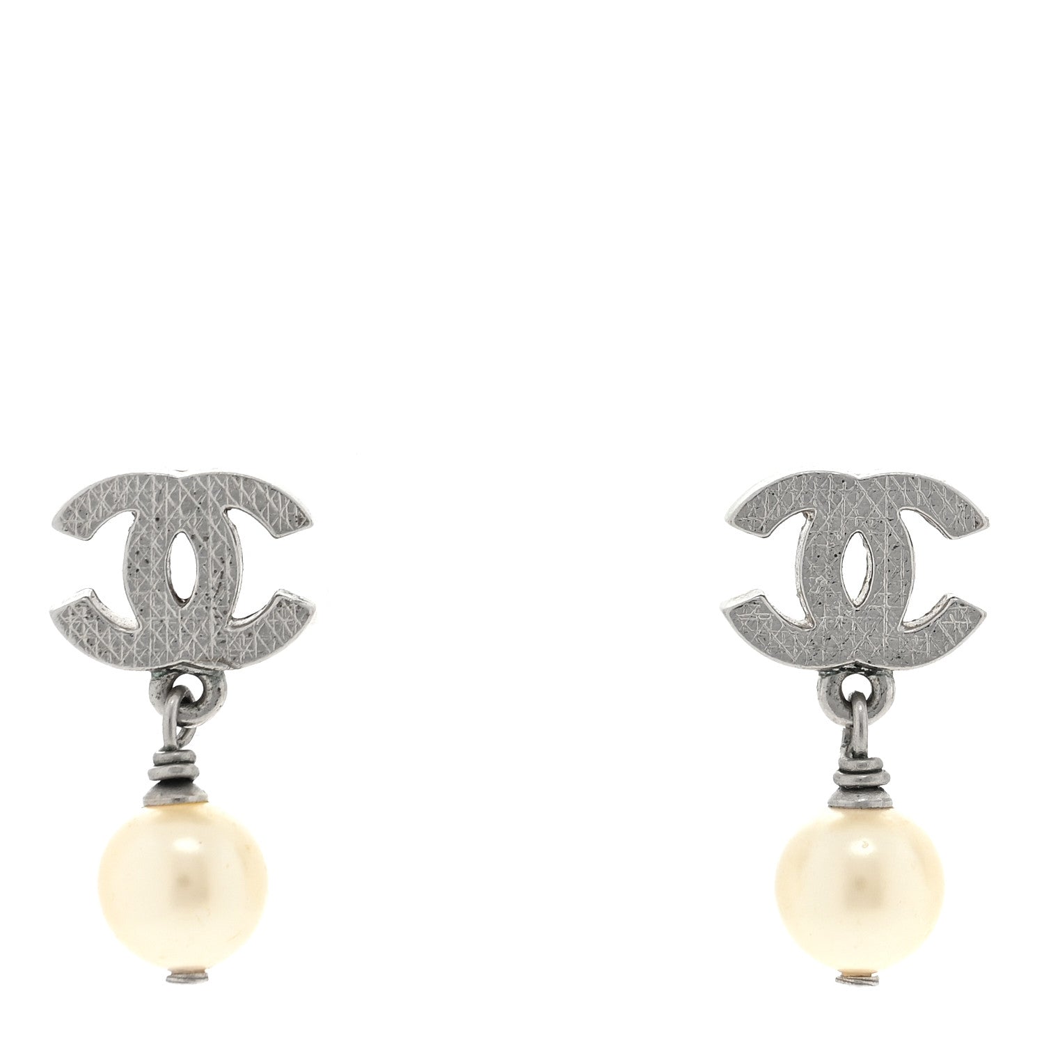 Chanel CC Pearl Drop Earrings Silver 1 of 4
