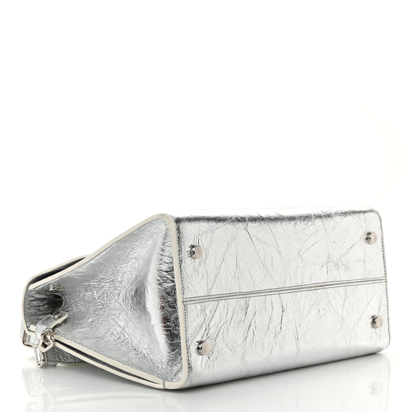Metallic Calfskin Medium Diorever Flap Silver