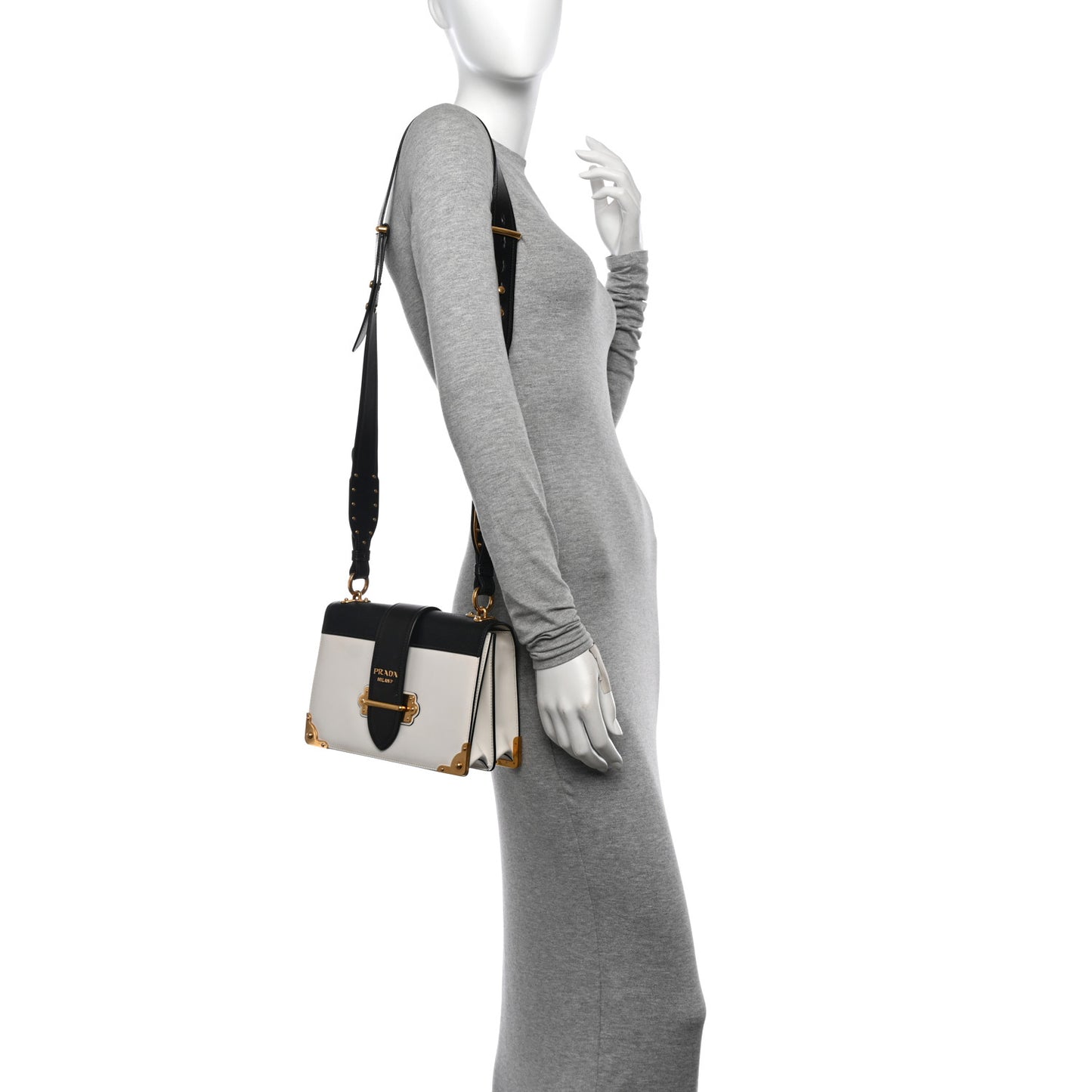 City Calf Saffiano Large Cahier Bag White Black