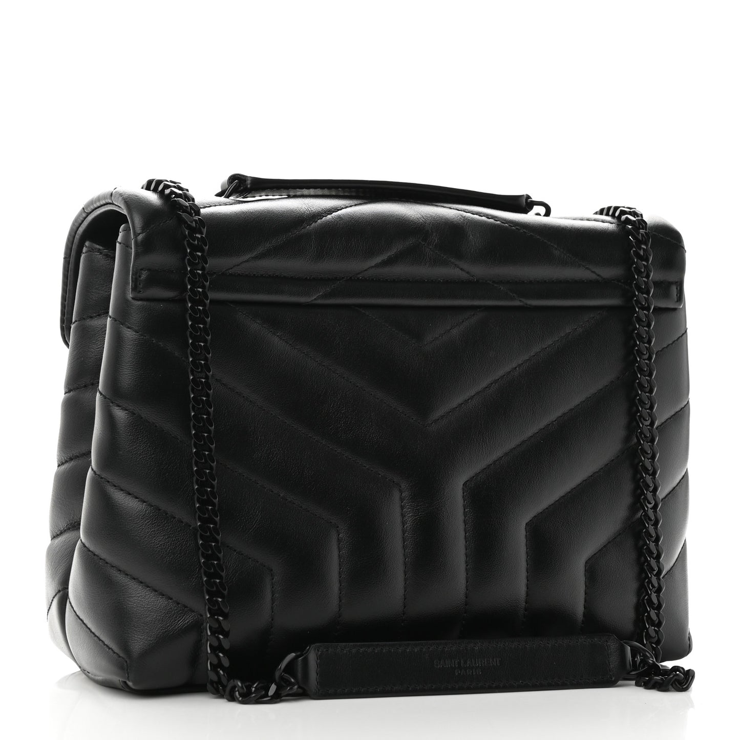Calfskin Y Quilted Monogram Monochrome Small Loulou Chain Satchel Black