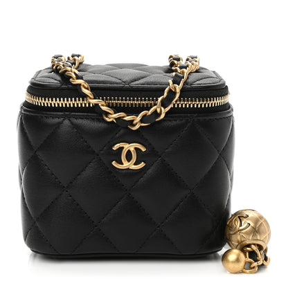Chanel Lambskin Quilted Mini Pearl Crush Vanity Case With Chain Black 1 of 11