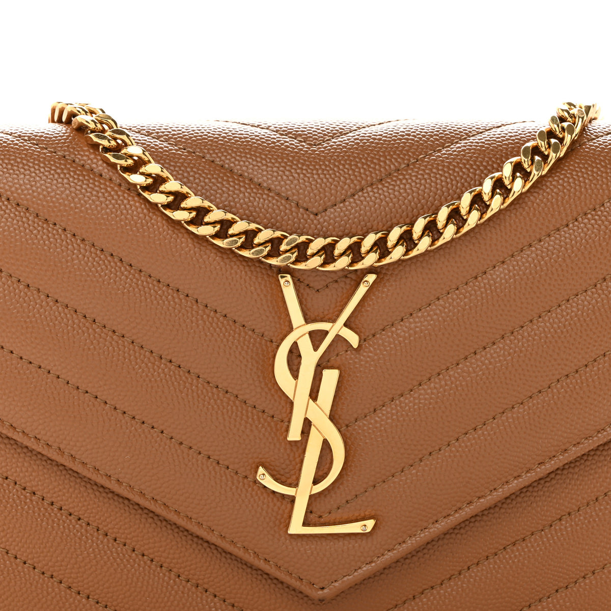 Grain De Poudre Matelasse Chevron Monogram Chain Wallet Natural Dark