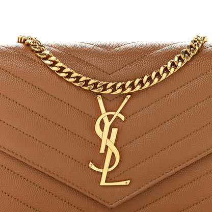 Saint Laurent Grain De Poudre Matelasse Chevron Monogram Chain Wallet Natural Dark 7 of 10