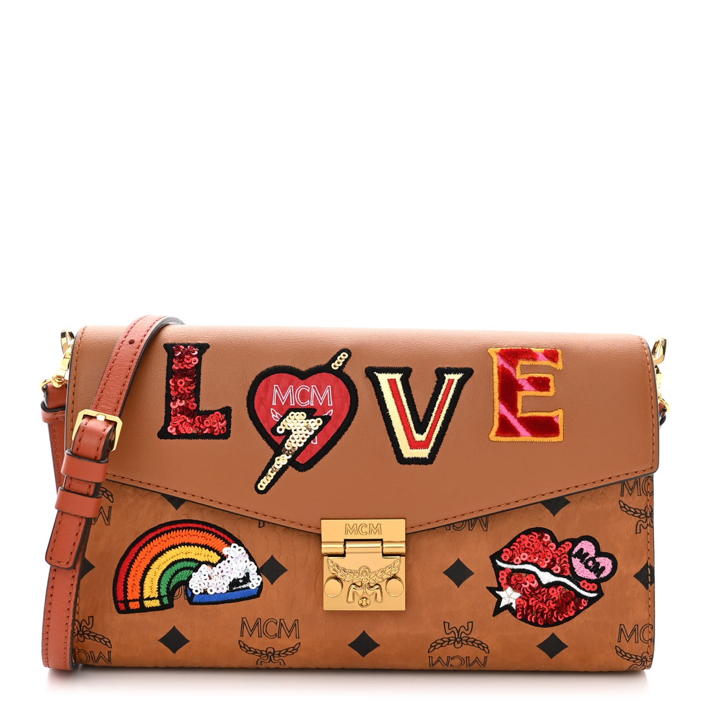 Visetos Large Patricia Love Patch Wallet On Chain Cognac