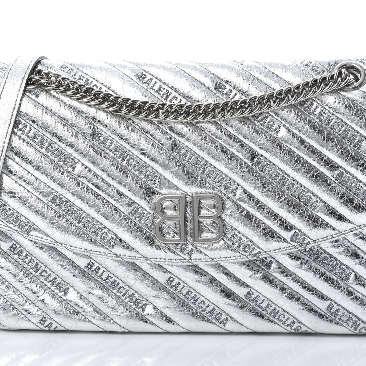 Calfskin Logo Matelasse M BB Round Shoulder Bag Silver