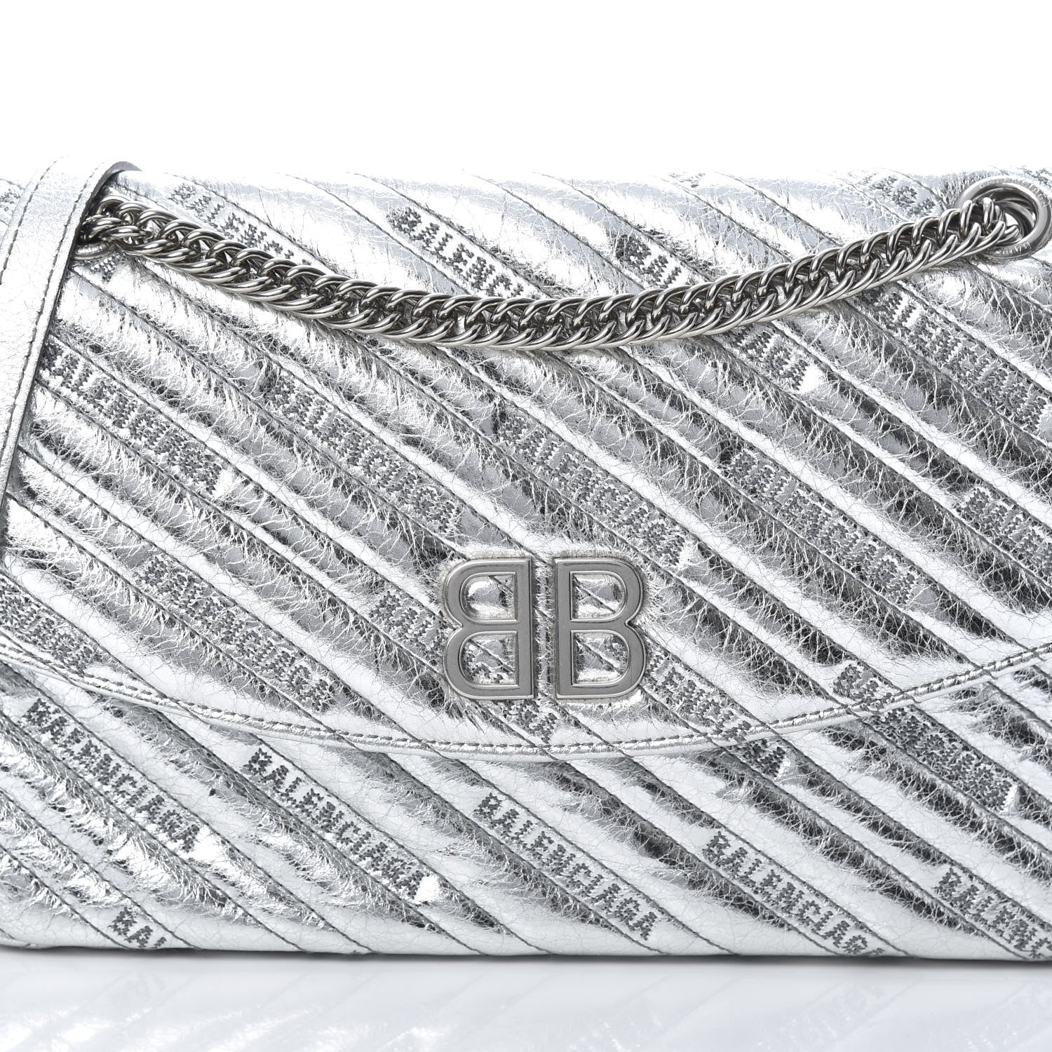 Balenciaga Calfskin Logo Matelasse M BB Round Shoulder Bag Silver 9 of 13