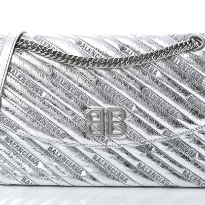 Balenciaga Calfskin Logo Matelasse M BB Round Shoulder Bag Silver 9 of 13