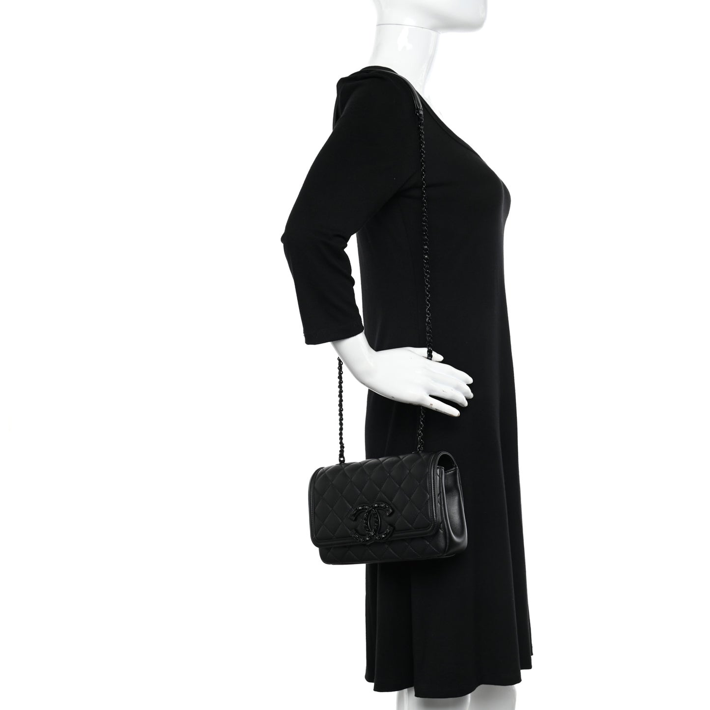 Lambskin Quilted Small CC Filigree Flap Black