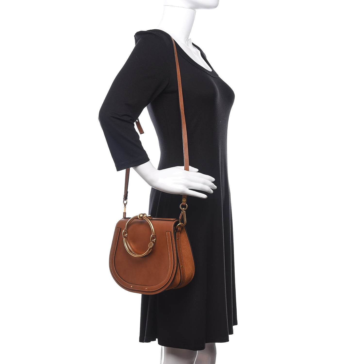 Chloe Calfskin Suede Medium Nile Bracelet Bag Caramel 2 of 9
