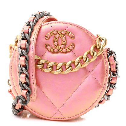Chanel Iridescent Calfskin Quilted Chanel 19 Round Clutch With Chain Pink 1 of 10