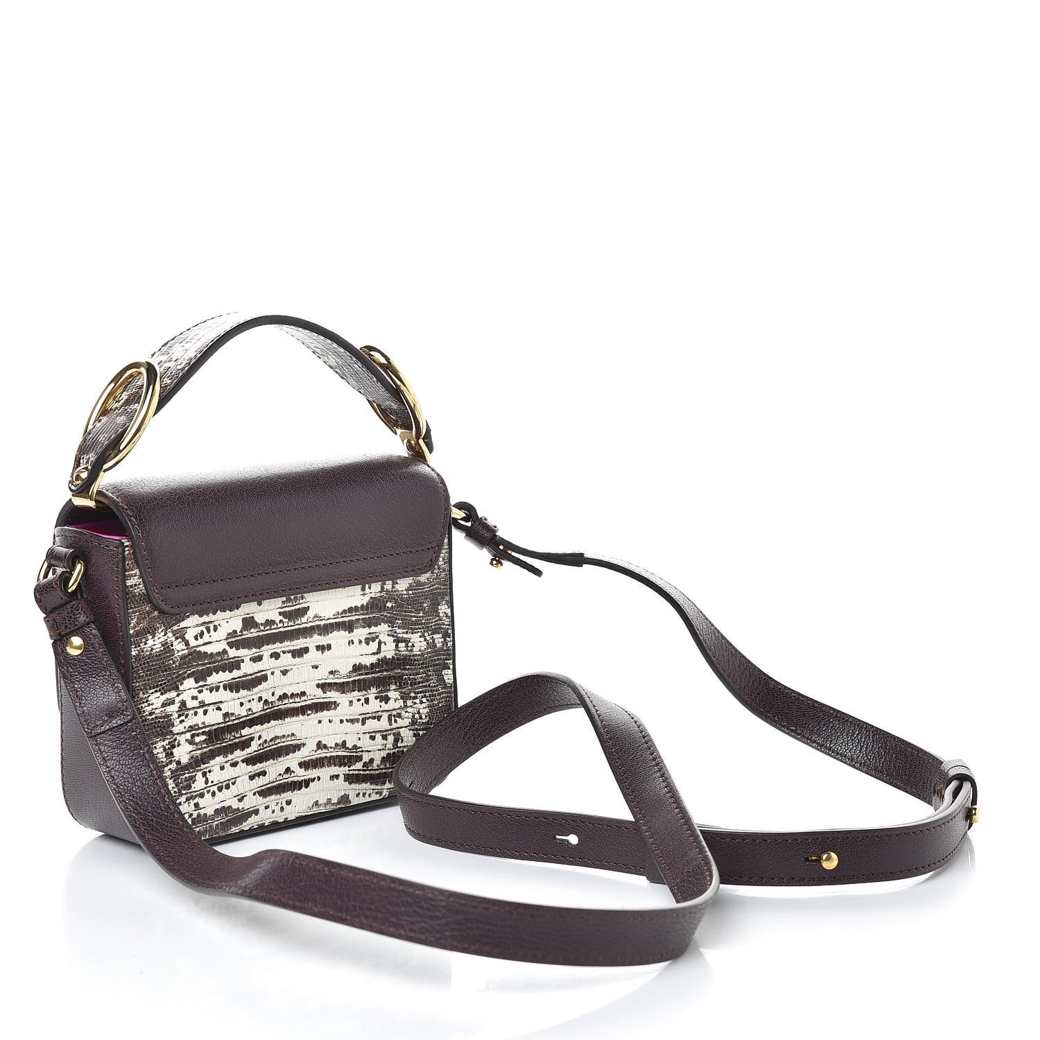 Chloe Shiny Goatskin Calfskin Lizard Embossed Mini C Double Carry Black Raisin 3 of 8