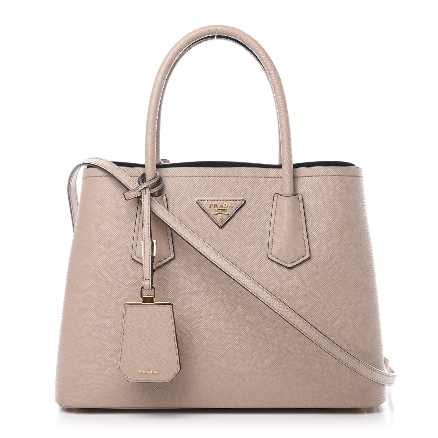 Saffiano Cuir Medium Double Bag Cipria Black