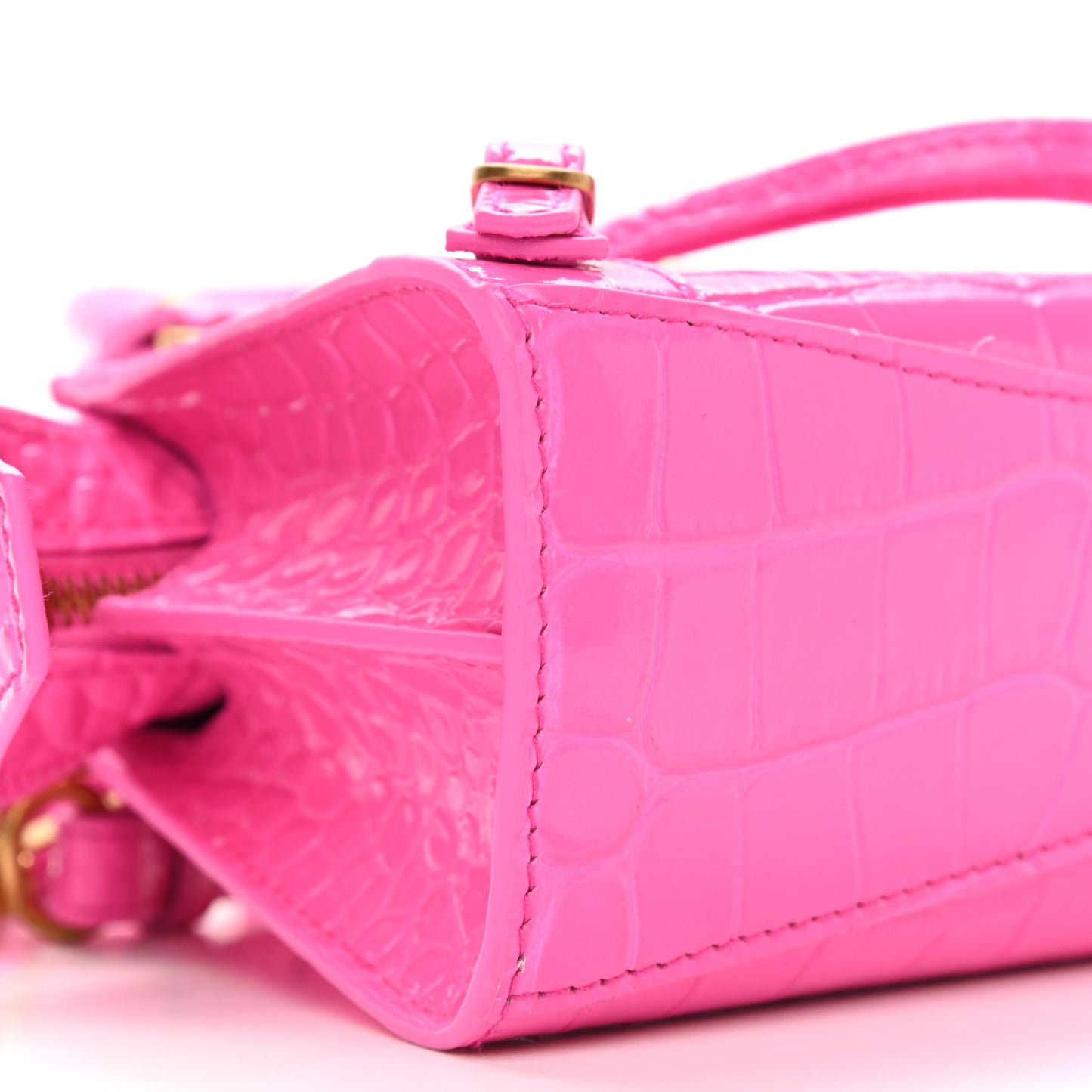 Calfskin Crocodile Embossed Neo Classic Gold Hardware Nano City Crossbody Neon Pink