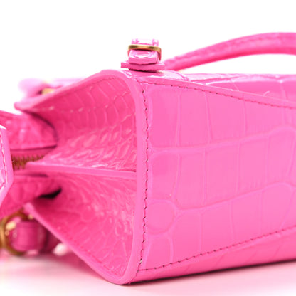 Balenciaga Calfskin Crocodile Embossed Neo Classic Gold Hardware Nano City Crossbody Neon Pink 7 of 8