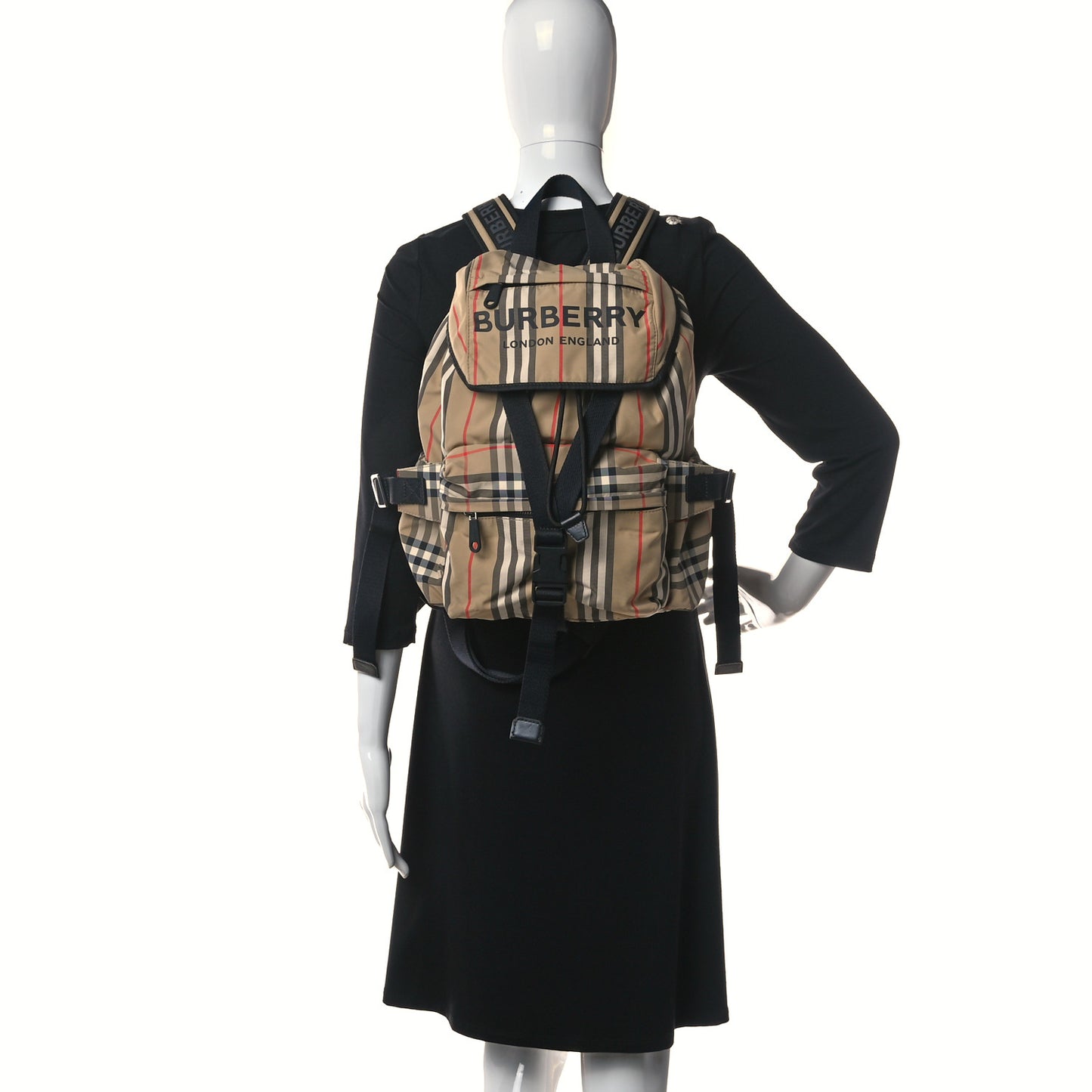 Nylon Icon Stripe Check Logo Print Backpack Natural
