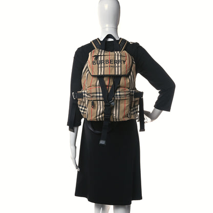 Burberry Nylon Icon Stripe Check Logo Print Backpack Natural 2 of 14