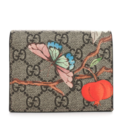 Gucci GG Supreme Monogram Tian Card Case Beige Multicolor Red 1 of 8