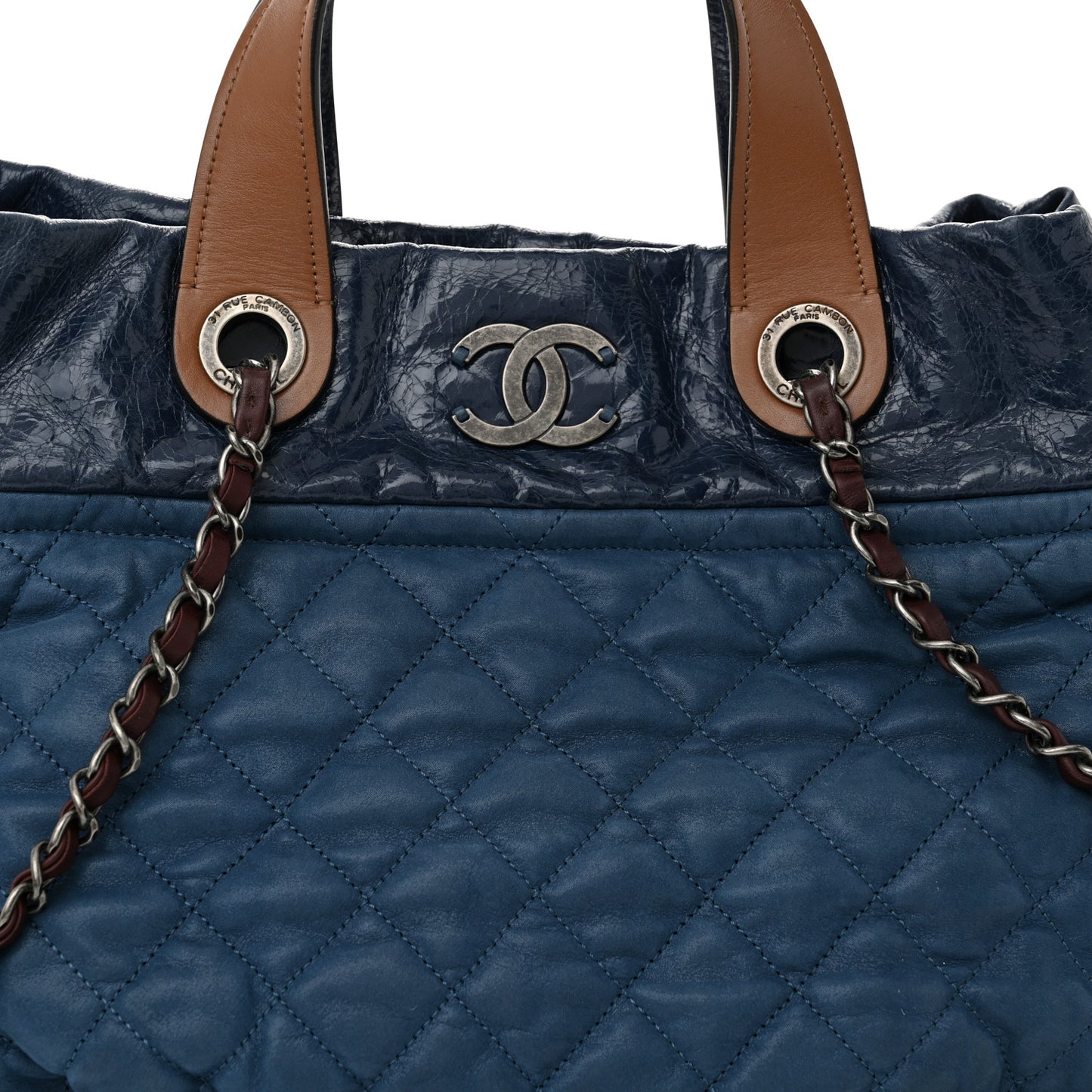 Iridescent Calfskin Small In the Mix Tote Navy