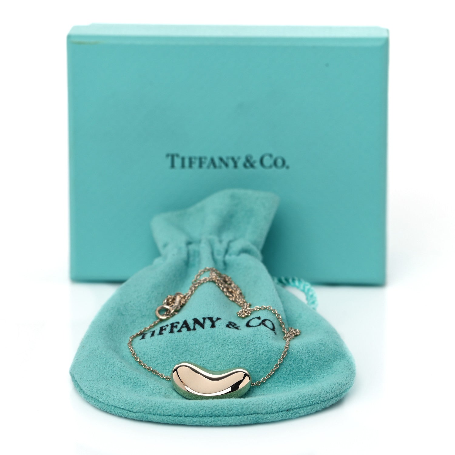 Tiffany 18K Yellow Gold 20mm Elsa Peretti Bean Pendant Necklace 13 of 14