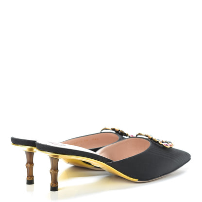 Gucci Moire Silk Crystal Logo Embellished Mules 39 Black 4 of 8