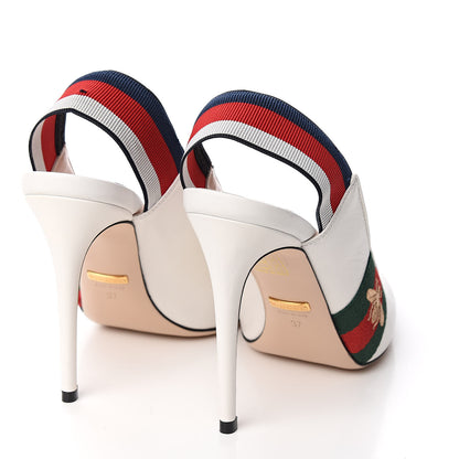 Gucci Malaga Kid Web Sylvie High Heel Slingback Pumps 37 White 4 of 13