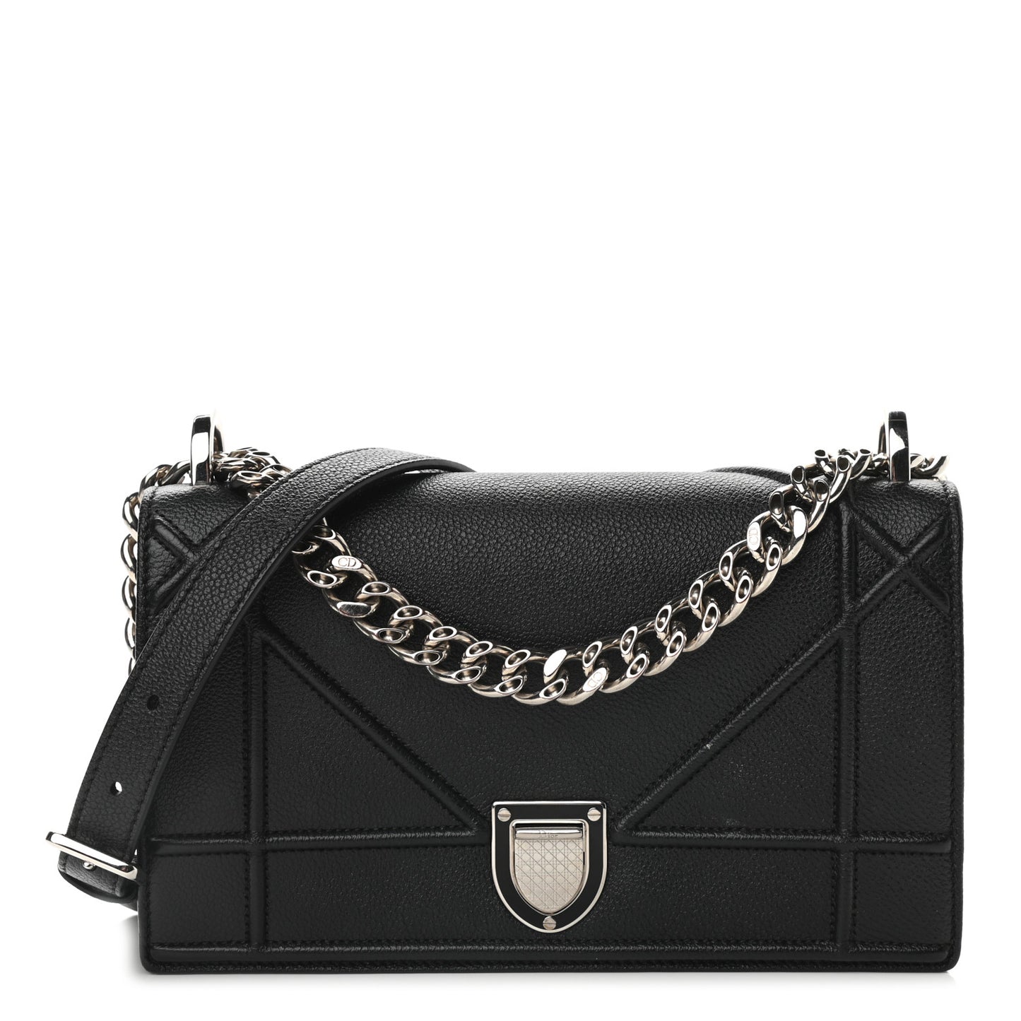 Grained Calfskin Small Diorama Flap Bag Black
