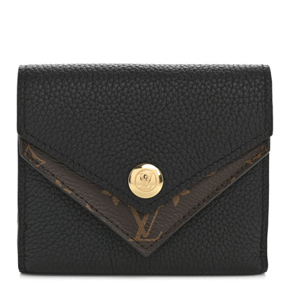Louis Vuitton Grained Calfskin Monogram Double V Compact Wallet Black 1 of 8