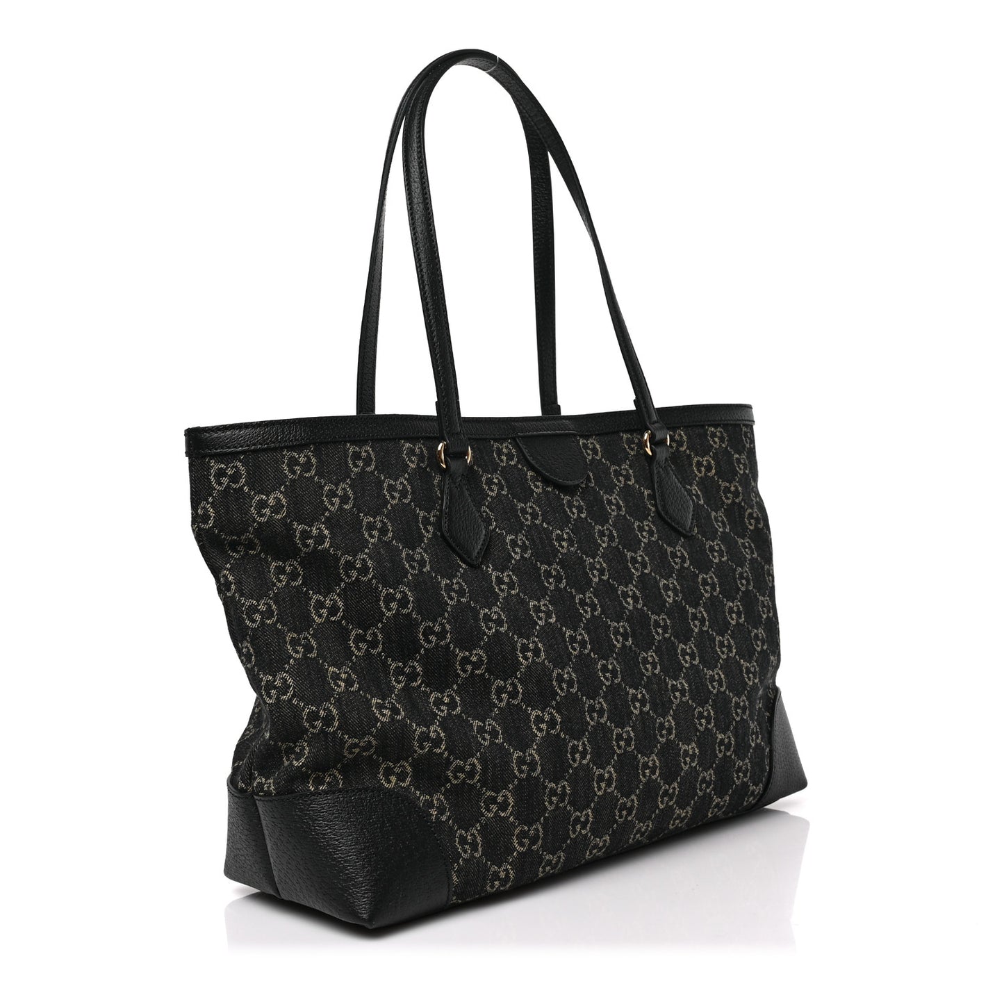 Jacquard Black Denim GG Monogram Medium Ophidia Shopping Tote Black Ivory