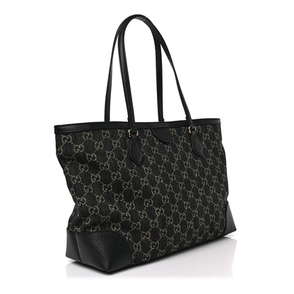 Gucci Jacquard Black Denim GG Monogram Medium Ophidia Shopping Tote Black Ivory 3 of 8