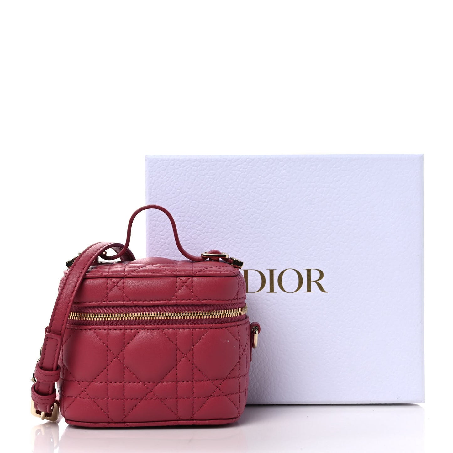 Lambskin Cannage Micro Vanity Case Strawberry Pink