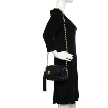 Chanel Lambskin Quilted Tassel Flap Camera Case Black 2 of 11