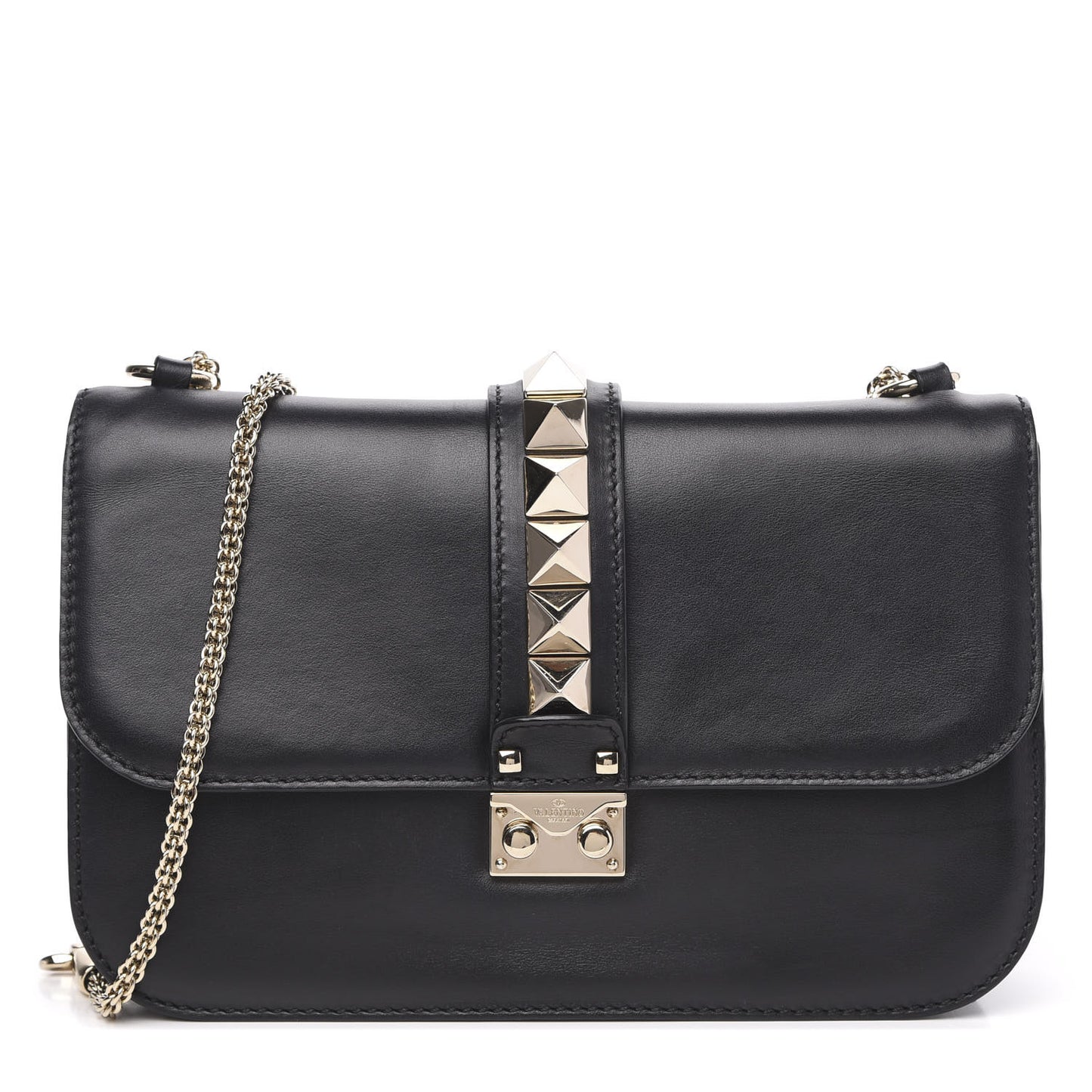 Vitello Medium Glam Lock Rockstud Flap Black