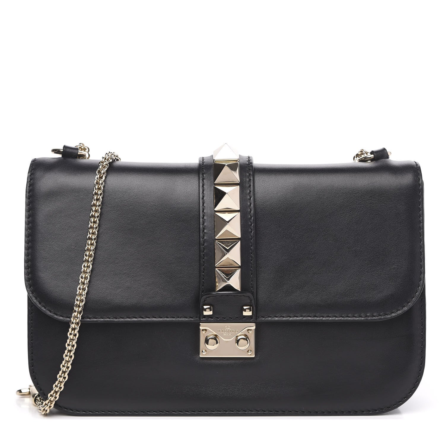 Valentino Garavani Vitello Medium Glam Lock Rockstud Flap Black 1 of 9