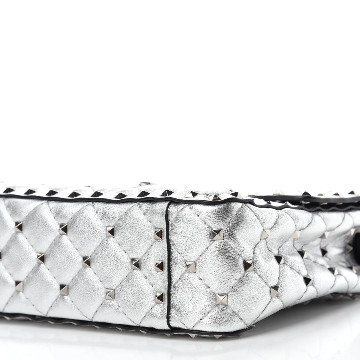 Metallic Nappa Medium Rockstud Spike Shoulder Bag Silver