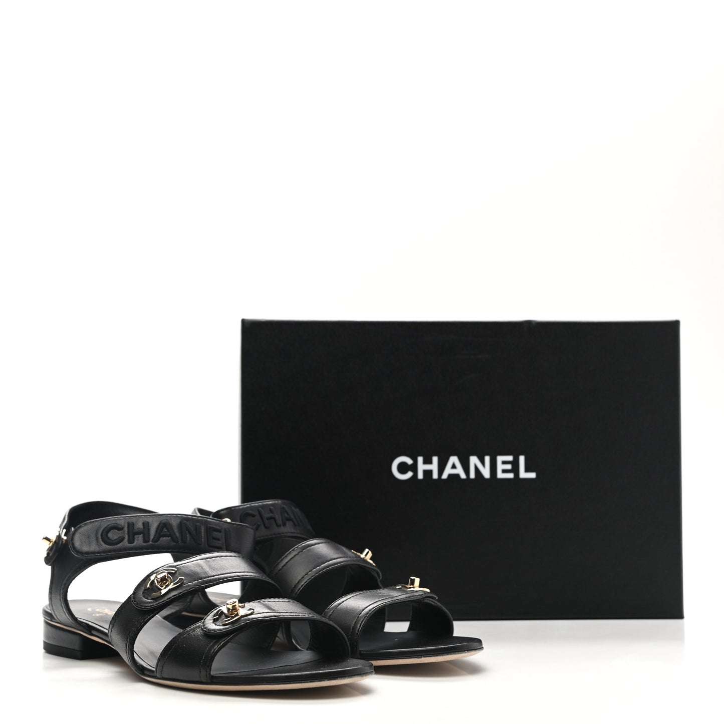 Lambskin Logo CC Turnlock Sandals 40 Black