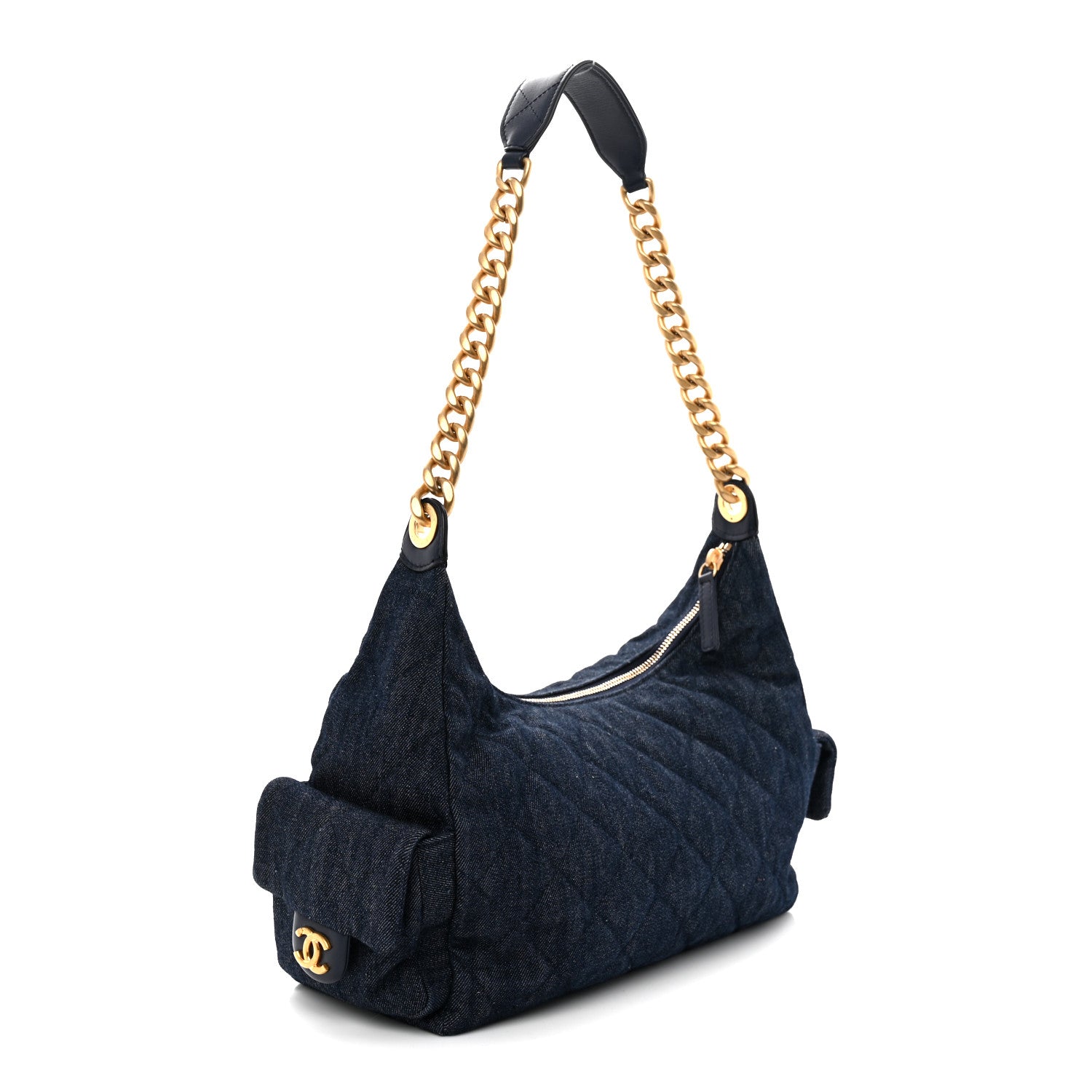Chanel Washed Denim Quilted Cargo Large Hobo Dark Blue 3 of 10