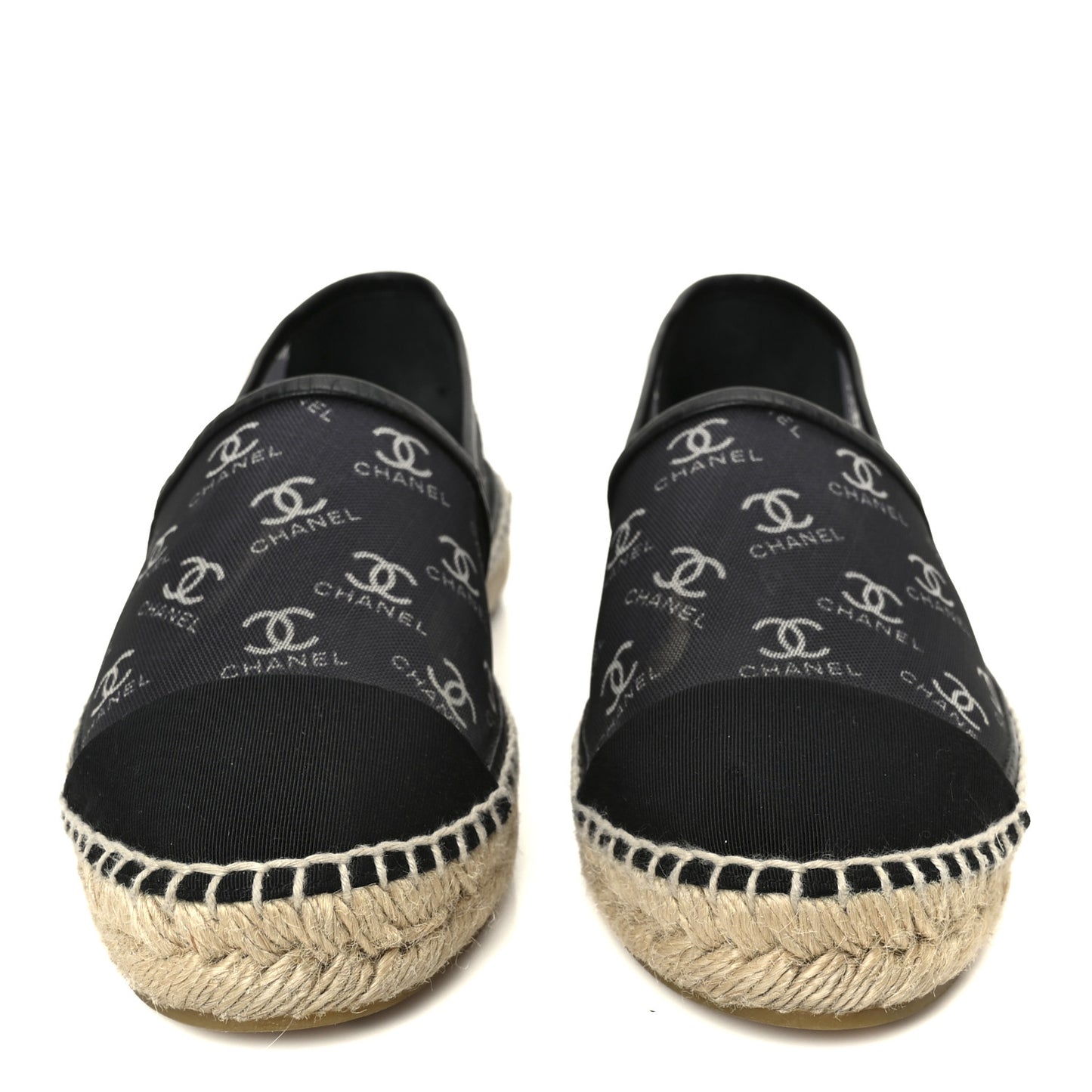 Mesh Grosgrain CC Espadrilles 38 Black White