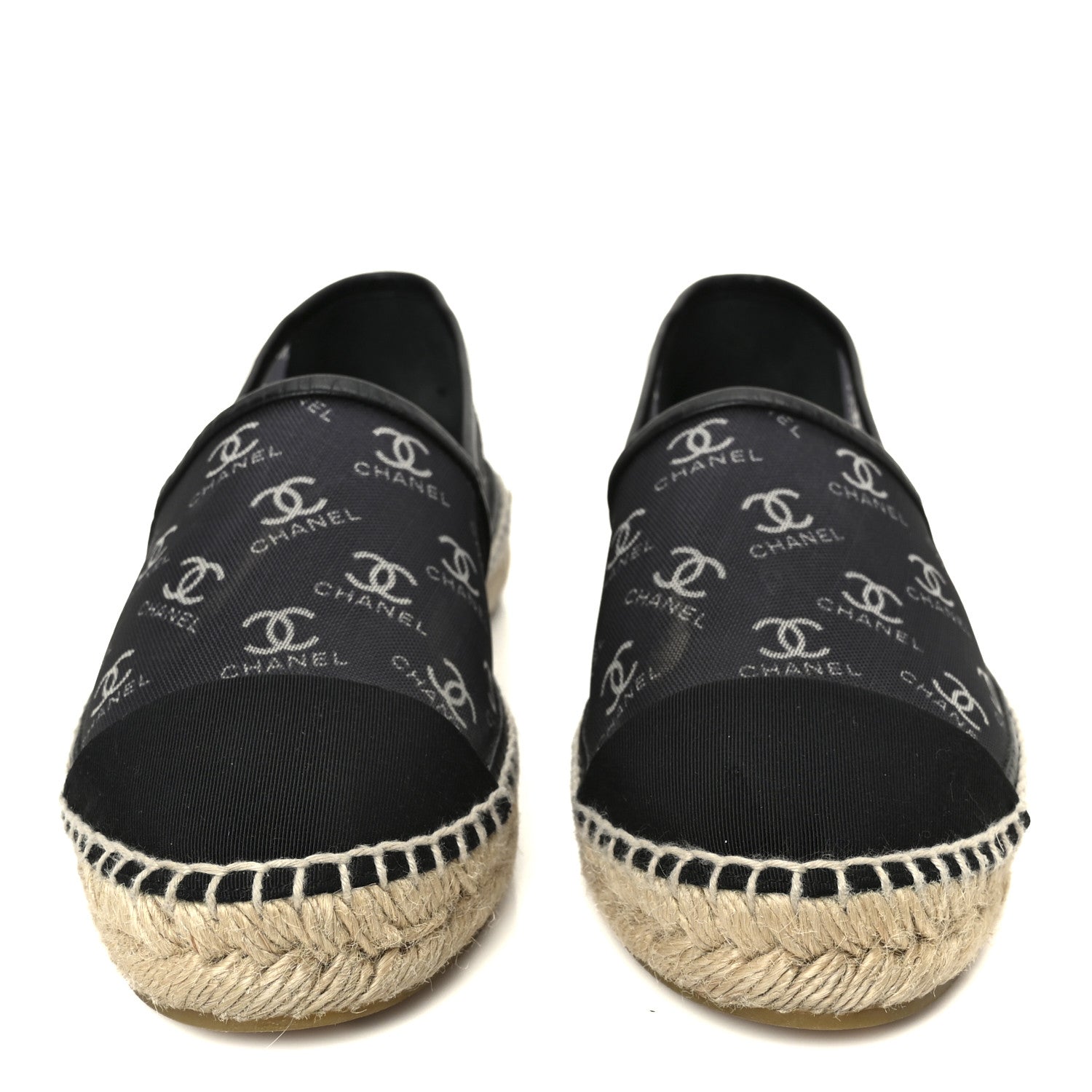 Chanel Mesh Grosgrain CC Espadrilles 38 Black White 3 of 11
