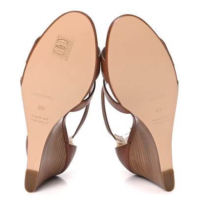 Hermes Calfskin Legend Wedge Sandals 38.5 Gold 6 of 8