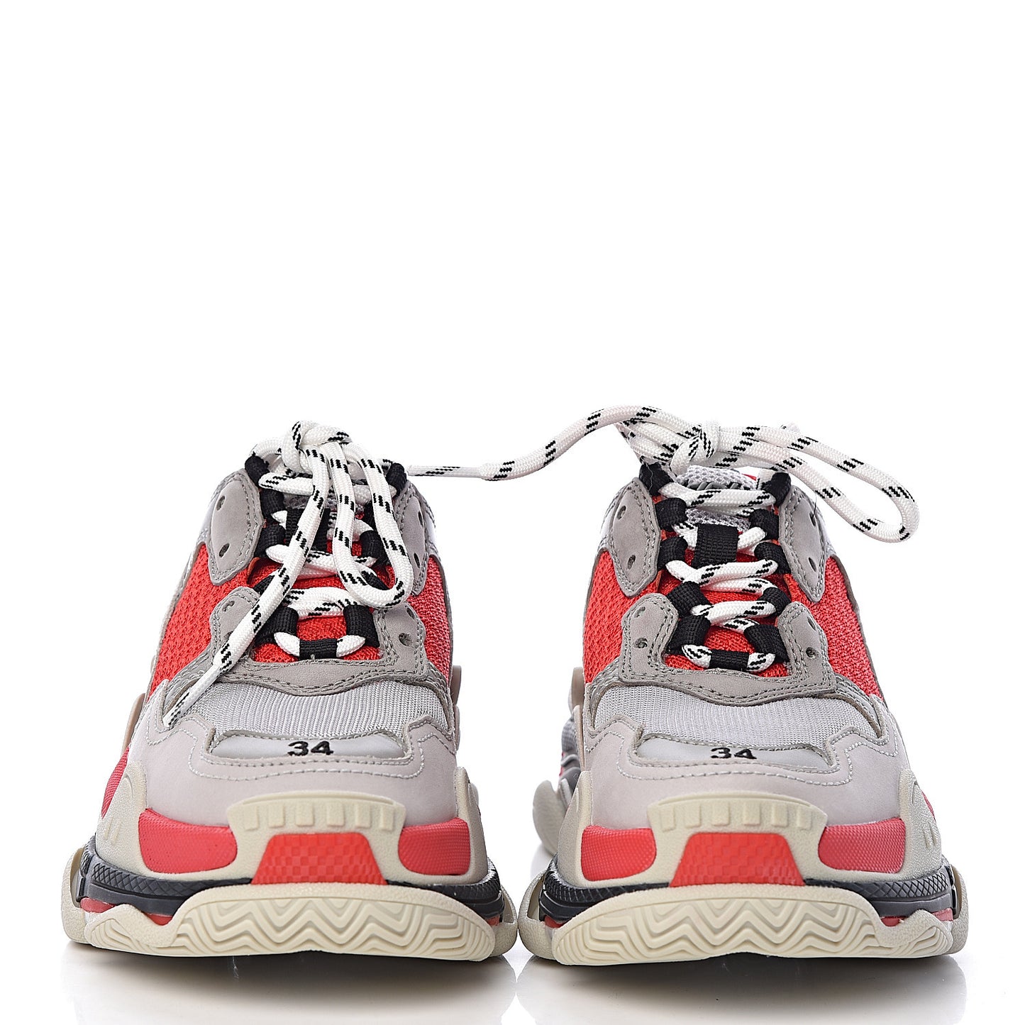 Fabric Mesh Womens Triple S Sneakers 34 Red Grey White