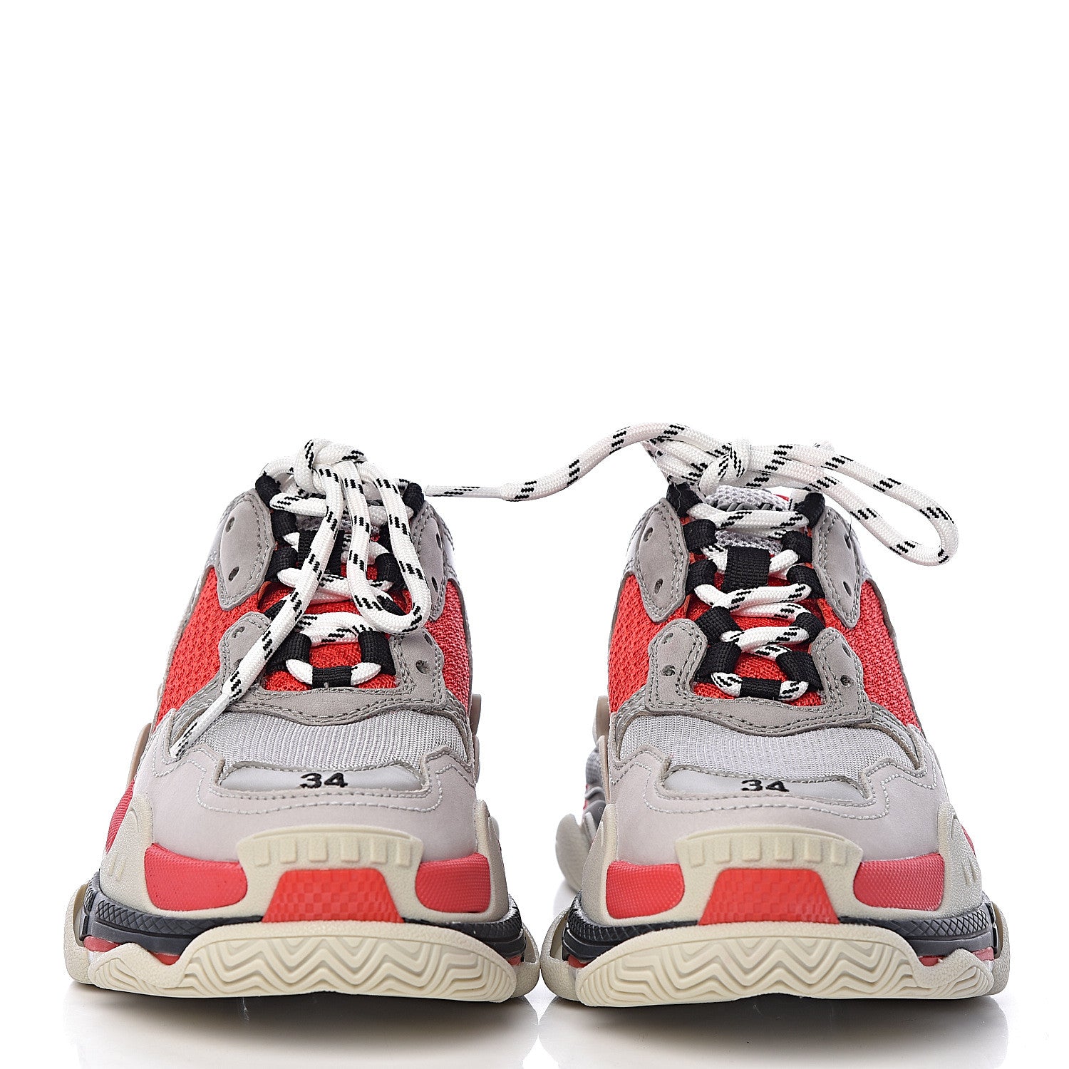 Balenciaga Fabric Mesh Womens Triple S Sneakers 34 Red Grey White 2 of 8