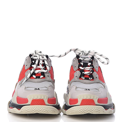 Balenciaga Fabric Mesh Womens Triple S Sneakers 34 Red Grey White 2 of 8