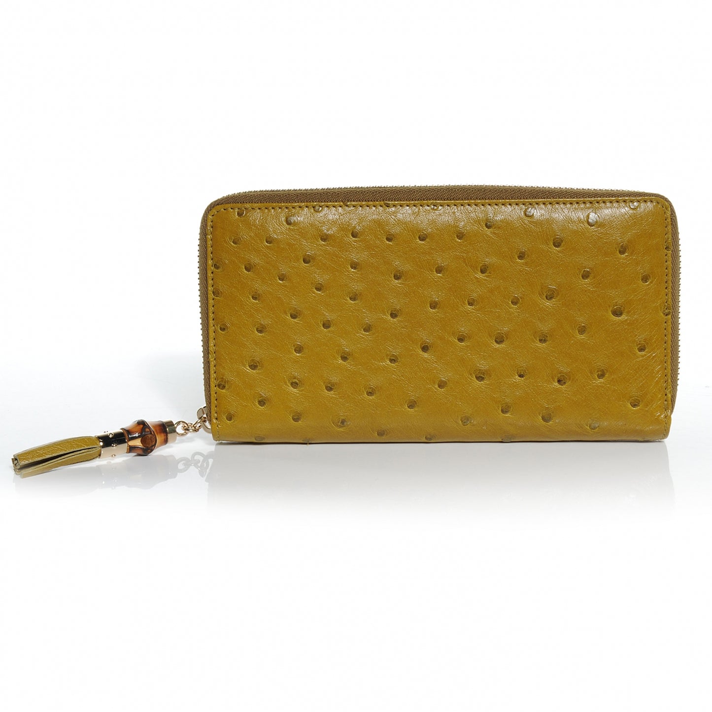 Ostrich Bamboo Zip Around Wallet Green