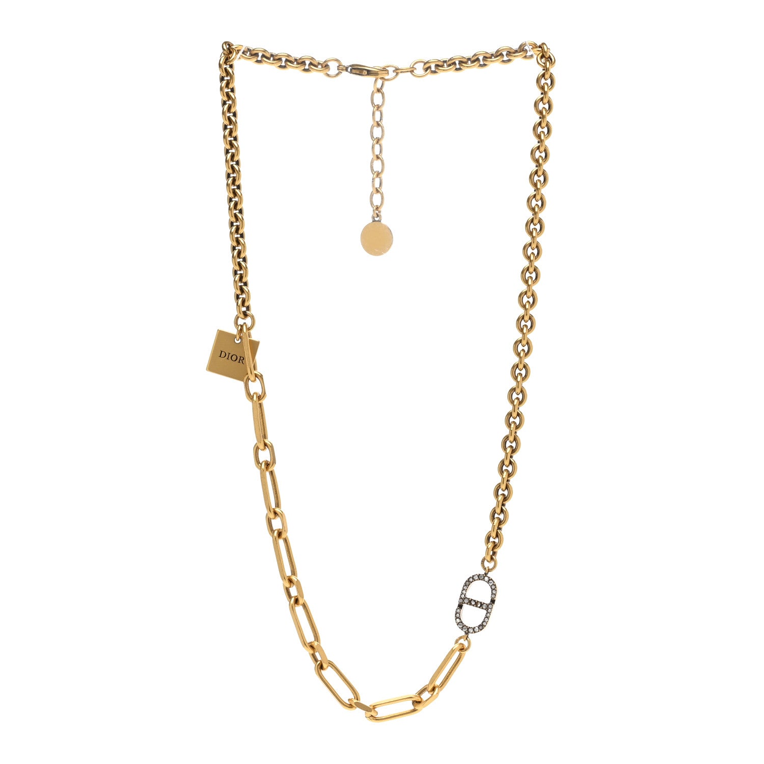 Christian Dior Metal Crystal CD Logo Necklace Gold 3 of 6