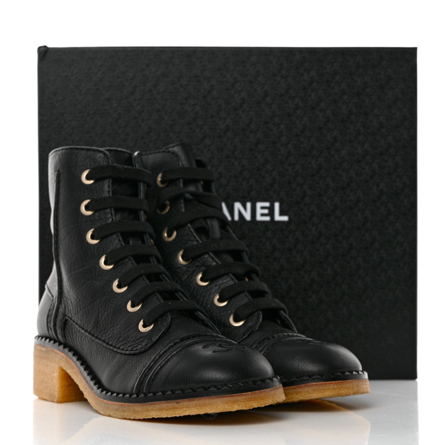 Chanel Calfskin Lace Up Combat Boots 37 Black 9 of 9